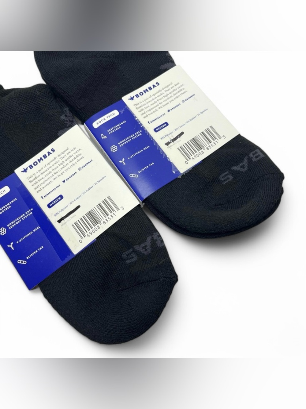 Bundle (Set of 2) Bombas Ankle Socks Size Medium Women's Black Blister Tab - Picture 3 of 4